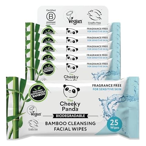 The Cheeky Panda Bamboo Face Cleanser Makeup Remover Wipes | 6 Packs of 25 Face Wipes | 99% Purified Water Wipes | Plant Based & Vegan Wet Wipes | Sustainable Alternative Cover