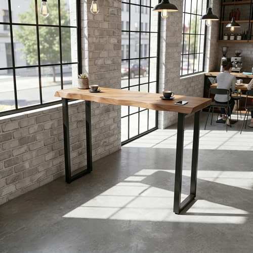 SQXLXDD Wooden Bar Table (47.24×15.75×41.34 in), Narrow Rectangular Pub Counter Table with High Top for Bistro Window Areas Dinning Table Coffee Shop Small Spaces (Amber)