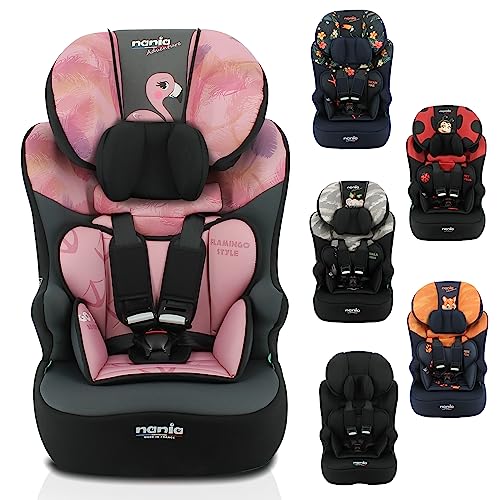 Nania - Siège auto ceinturé RACE I 76-140 cm R129 i-Size – Pour les enfants de 3 à 10 ans - Appuie-tête réglable en hauteur - Base inclinable - Fabrication Française (Flamingo)