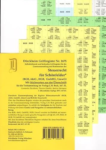 WIRTSCHAFTSGESETZE -STEUERRECHT (BGB, HGB, GmbHG, AktG, UmwG) Dürckheim-Griffregister Nr 1675 (2017/2018) mit Stichworten: 192 selbstklebende und ... die Sammlung Schönfelder, C.H. Beck Verlag