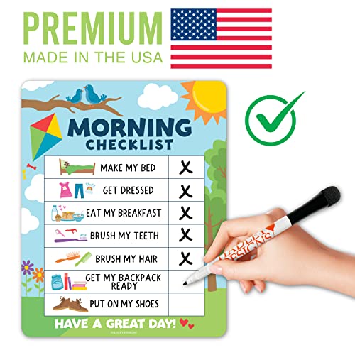 Image of Magnetic Morning & Bedtime Routine Chart for Kids - Customizable Toddler Daily Schedule Board with Dry Erase Surface, Stickers & Marker, Build Habits with Visual Checklists, Colorful Doodle Theme
