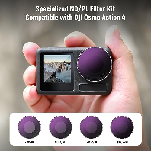 Image of NEEWER ND /PL Filter Set Compatible with DJI Osmo Action 4 /Action 5 Pro (4 Pack), Screw OnND8 /PL+ND16 /PL+ND32 /PL+ND64 /PL Filter Kit Action Camera Accessories Multicoated HD Optical Glass , FL-A14