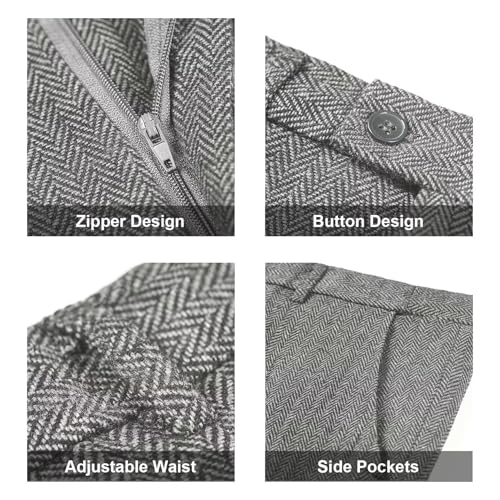 Image of Retro 3 Piece Suit Tweed Herringbone Men's Suits Slim Fit Groom Tuxedos Set Prom Brown Grey Jacket Blazer Vest Pants
