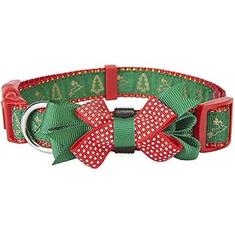 YUDOTE Christmas Dog Collar with Bowtie, Merry Christmas, Tree and Deer Printing,Large,Neck 15.75"-26" Cover