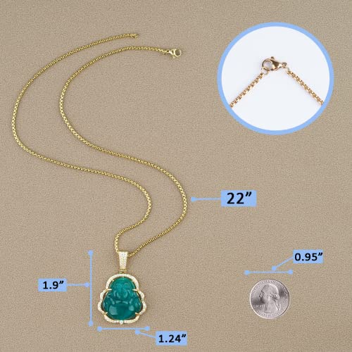 Buddha Necklace Green Jade Lucky Buddha Pendant with 14K Gold Plated Chain Luxury Bling Laughing Buddah Neckless for Women Men3