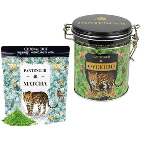 Japanese Gyokuro Green Tea Loose Leaf 3 Oz and Matcha Ceremonial Grade 1 Oz. Pantenger Japanese Green Tea. USDA Organic Cover