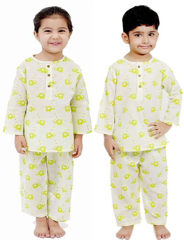 Image of Cotton Unisex Printed Night Suit Dress Set Combo Pack for Girls Boys