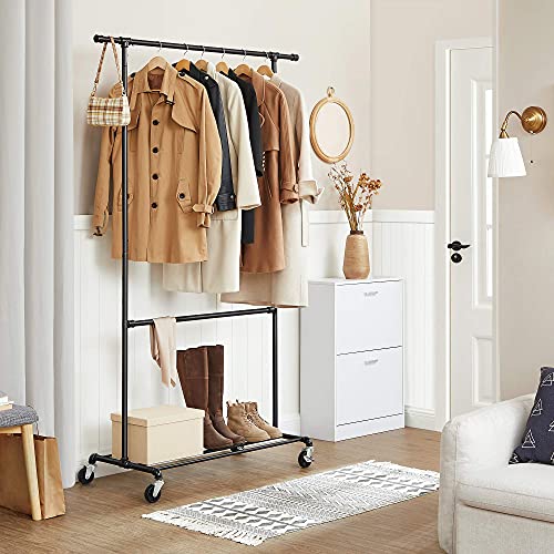Songmics Clothes Rack, Industrial Double Rod Metal Clothing Rack For Hanging Clothes, Adjustable Middle Rod, With Wheels And Shelf, Heavy-Duty Commercial Display, Black Uhsr62Bk #TOP2