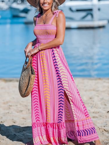 Image of CUPSHE Women Paisley Smocked Tie Strap Slit Ruffled Maxi Dress