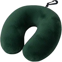 Almofada de Pescoço para Viagem com Enchimento de Silicone Anti-Alérgico, Tecido Fleece Extra Macio, Apoio Cervical Confortável, com Zíper e Mosquetão (Verde)