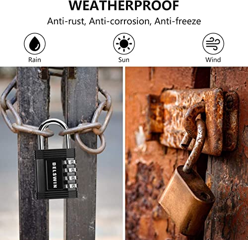 Delswin Combination Lock For Locker - 4 Digit Resettable Combo Lock For Gym Locker, Waterproof Heavy Duty Padlock Combination For School, Office (Pack Of 4) #TOP4