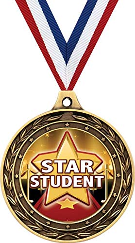 Star Student Gold Duo Medal, 3" Academic Excellence Prizes, Kids Education Trophy Medal Awards for Kids