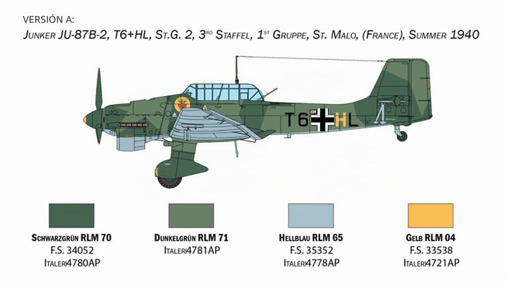 Italeri 2807S Junkers JU-87B Stuka Bat.o.Brit, Kit de construcción de maquetas, construcción, Manualidades, aficiones, Adhesivos, Kit de construcción de plástico, Fiel al Detalle