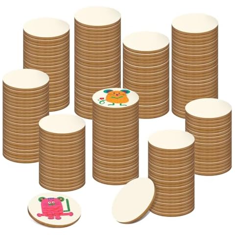 Jyongmer 200 Pieces Round Wood Circles for Crafts - 1 inch Wood Round Disc Unfinished Wood Circles Blank Natural Wooden Cutout Ornaments for Decoration DIY Craft Art Supplies Cover