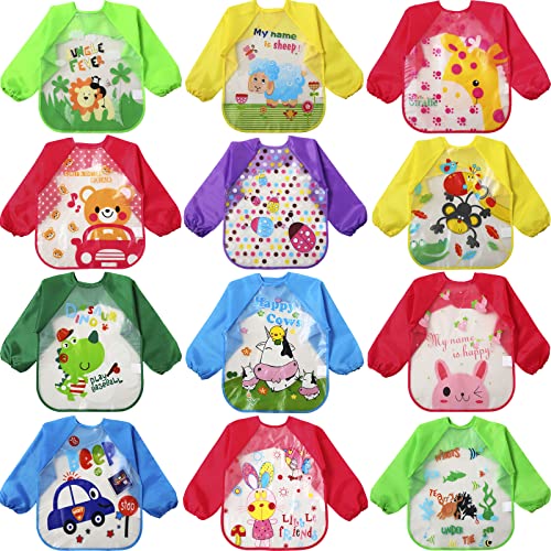 Jagely 12 Pcs Kids Art Smocks Toddler Art Smock Waterproof Kids Painting Aprons Children's Artist Apron With Long Sleeve Washable Bib For Baby Arts And Crafts Supplies Coloring Eating Aged 1-4 Years #TOP21