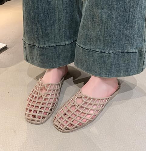 Jelly Mules for Women Clear Mesh Jelly Beach Sandals Slip On House Slippers Woven Hollow Water Slides Barefoot Dress Shoes Waterproof Lightweight Breathable Cute Backless Tennis Shoes Indoor Outdoor4
