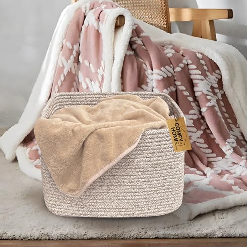 Image of COMFY-HOMI 3PACK Cotton Rope Square Basket with Handles for Shelves| Storage|Baby Basket for GIF|Shoe Basket for Organizing|New13.5 inch x 11 inch x 9.5 inch for Living Room