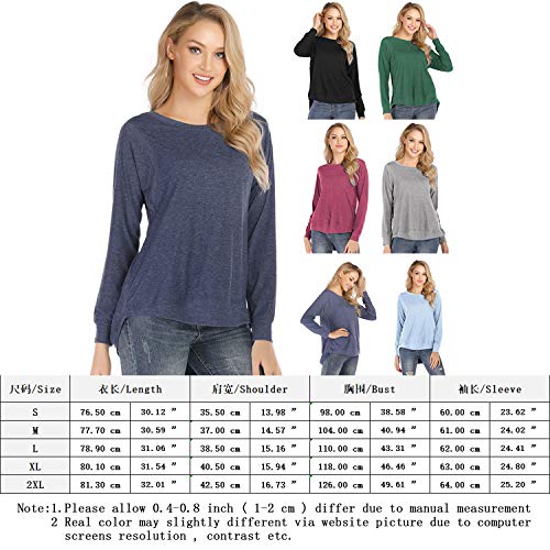 Women's Color Block Crew Neck Tunic Tops Casual Long Sleeve Pullover Shirt Blouse Red