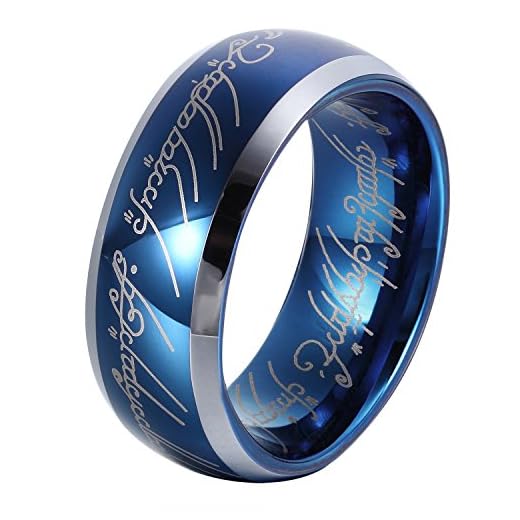 GER - Anillo unisex de carburo de tungsteno de color azul zafiro de 8 mm, diseño anillo de El Señor de los Anillos, talla 12 a 31
