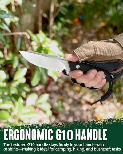 Image of Mossy Oak 8.75 Inch Fixed Blade Knife with Leather Sheath, Full Tang Outdoor Camping Knife, G10 Handle for Bushcraft, Survival, Camping, Hiking