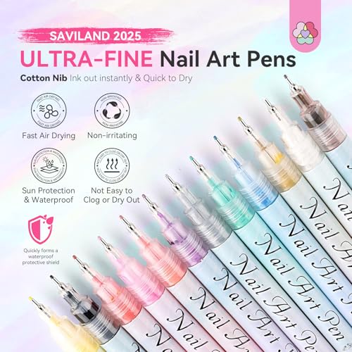 Image of 12 Colors Nail Art Pens Set: 0.5mm Quick Drying Acrylic Paint Markers 3D Nail Polish Pens for Nail Art Painting Drawing Dotting Tools Point Liner Brush for Adults Home DIY Salon Manicure (Set 1)