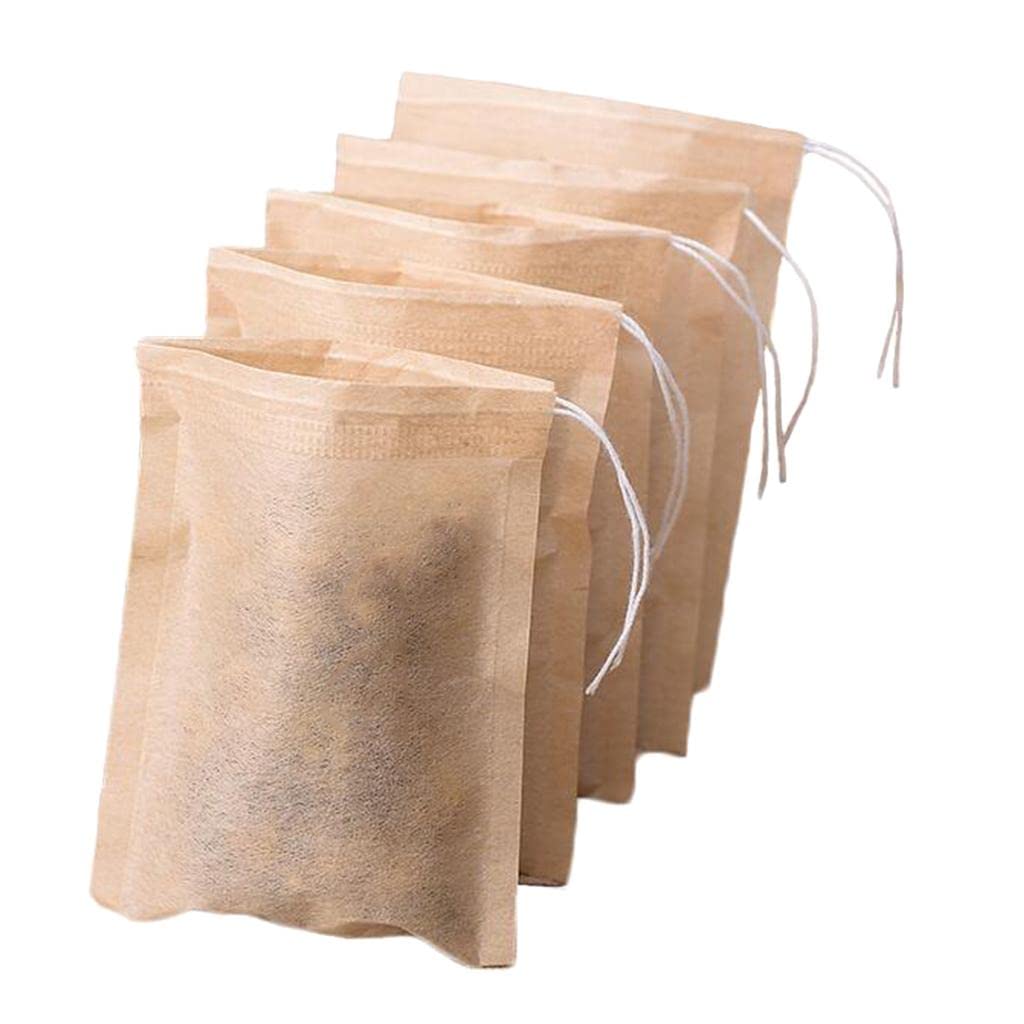 ATORSE 100 Pieces Empty Tea Filter Bags Loose Herbs Teabag with Drawstring Natural Color_7X5Cm|Home & Garden|Food & Beverages|Tea