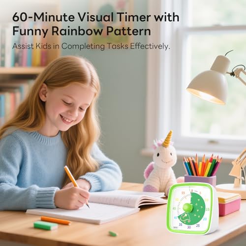 Image of Yunbaoit Visual Timer with Night Light, 60-Minute Dinosaur Countdown Timer for Kids and Adults, Time Management Tool for Home, School, Kitchen, or Office (Green)