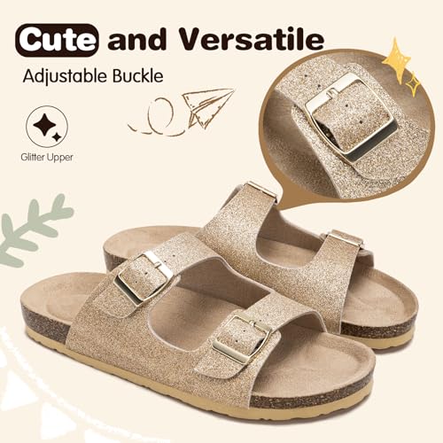 Image of FITORY Boys Girls Glitter Slide Sandals, Cork Slipper with Adjustable Straps for Little Kid /Big Kid