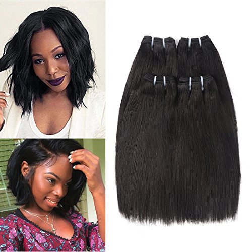 Brazilian Straight Hair 4 Bundles 8" Inch 7a Grade Mink Brazilian Straight Human Hair Weave Bundles Double Weft 50g/Bundle Totally 200g (50+/-2g)/pc 1B# (Off Black)