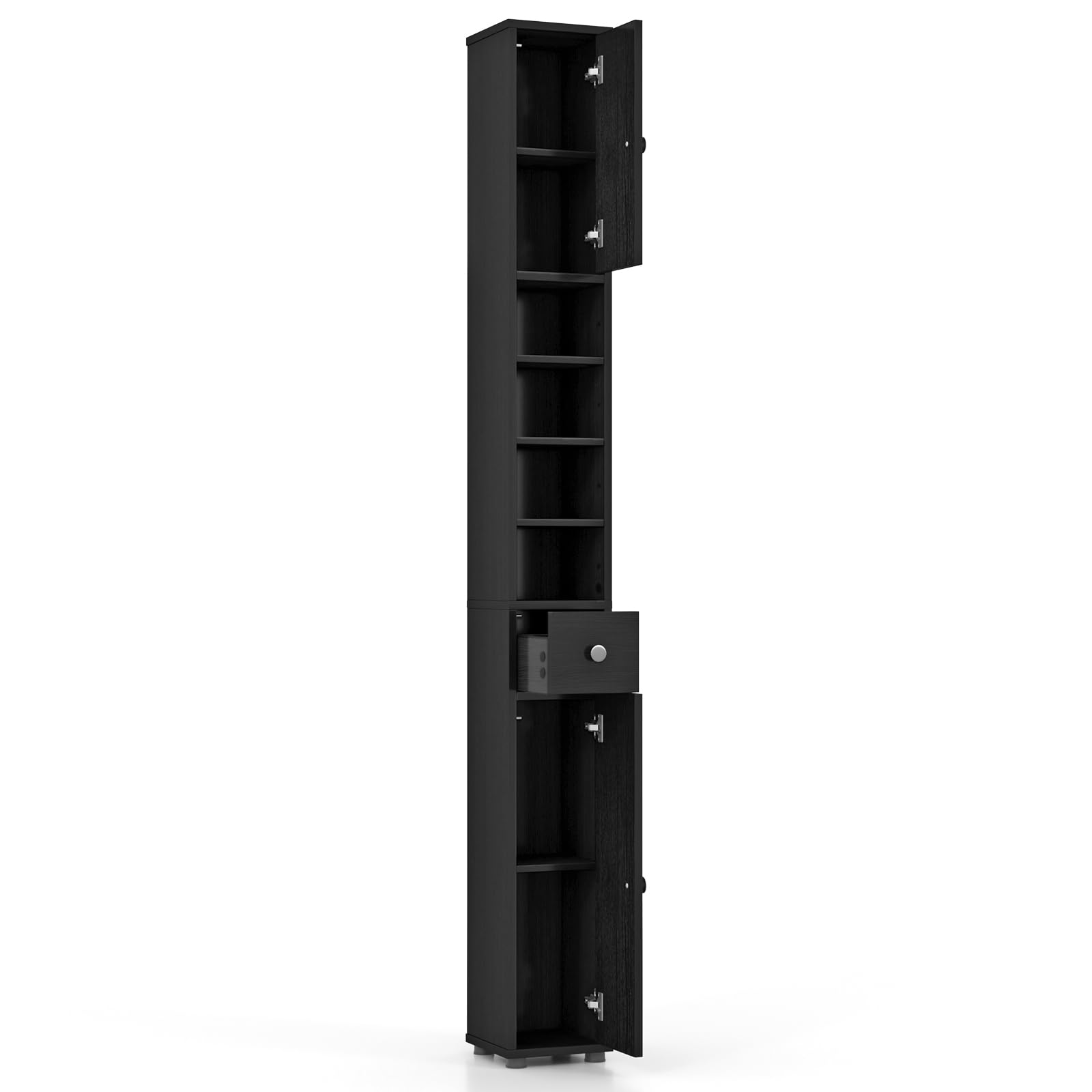 GOFLAME 71” Tall Bathroom Storage Cabinet, Narrow Freestanding Organizer with 1 Drawer, 2 Doors & 5 Open Shelves, Slim Bathroom Cabinet for Small