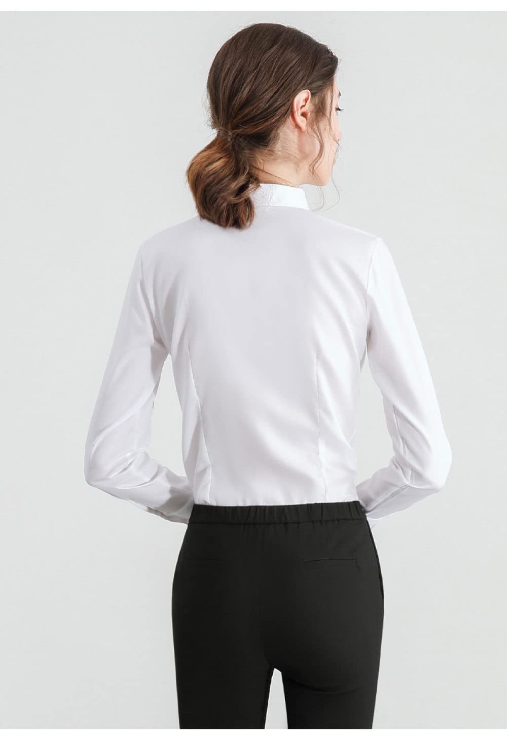 Chemise Femme,Vêtements De Travail Formels Pour Femmes Coton Blanc Uni Basic Chemises À Manches Longues Simples Chemisiers À Revers Boutonnés Bureau Classique Slim Fit Tunique Chemises D'Affaire
