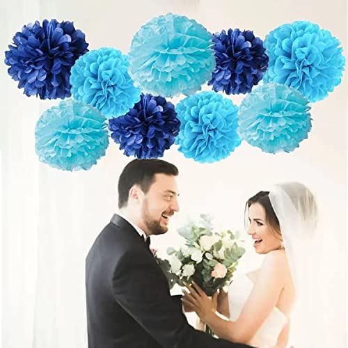 Tissue Paper Pom Poms Kit, Recosis Paper Flower Ball For Birthday Party Wedding Baby Shower Bridal Shower Festival Decorations, Sky Blue, Blue And Dark Blue #TOP2