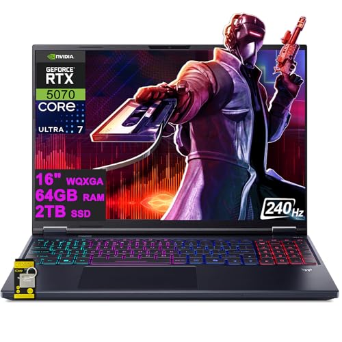 Image of Acer Predator Helios Neo 16 AI Gaming Laptop 16 inch 2560x1600 IPS 240Hz (100% DCI-P3) Intel 24-core Ultra 7 255HX 64GB RAM 2TB SSD GeForce RTX 5070 GDDR7 DLSS4 (Up to 798 AI Tops) Win11 ICP Hub