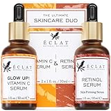 Eclat Skincare Face Serum Set – Vitamin C & Retinol Serum for Face - Anti Wrinkle, Dark Spots, Hydrating Facial Routine – 2 Pack Anti Aging Skin Care Set