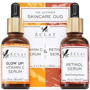 Eclat Skincare Face Serum Set – Vitamin C & Retinol Serum for Face – Anti Wrinkle, Dark Spots, Hydrating Facial Routine – 2 Pack Anti Aging Skin Care Set