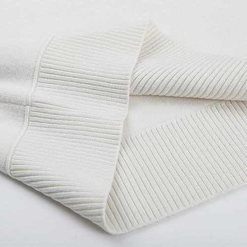 Image of Women's Tight Cuff Long Sleeve Crew Neck Solid Button Down Cable Ribbed Knit Classic Cardigan Sweater White