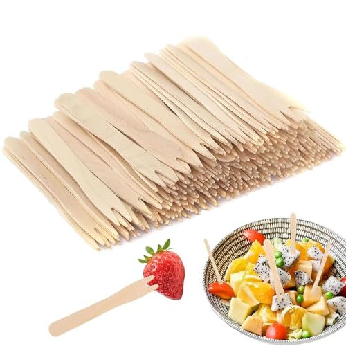 ANBOO 200 Stück 85mm Pommesgabel, Holzgabeln Pommes Gabeln, Pommes Pieker aus Holz Holzbesteck Partybesteck Pommes Frites Gabeln Partygeschirr für Party Geburtstag Camping und Picknick