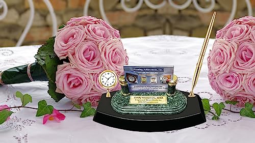 AllGiftFrames Personalized Marble Desk Mini Clock Pen Set Marble Business Card Executive Gift Engraved Employee Promotion Graduation Business Card Holder Nameplate - Thumbnail 3