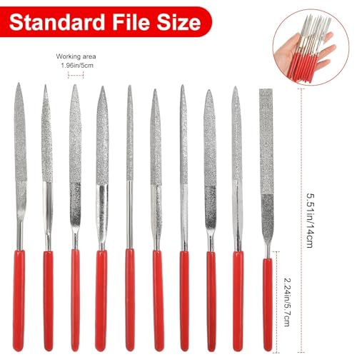 Diamant Mini Feilen Set, 20 Stück Mini Diament Nadelfeilen Set Schlüsselfeilen mit Gummigriff Metall Riffelfeilen Werkzeuge, Diamant Feilen Set für Metall für Modellbau Werkzeug 3D Druck