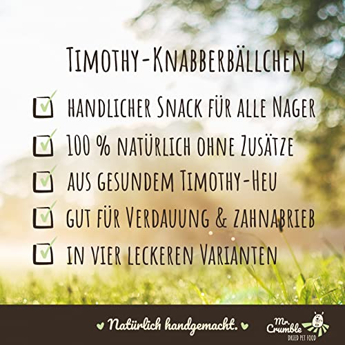 Mr. Crumble Dried Pet Food Knabberbällchen aus Timothy-Heu getreidefrei 6er-Set, Strukturfutter Leckerli für Kaninchen, Meerschweinchen und Degus und andere Nager