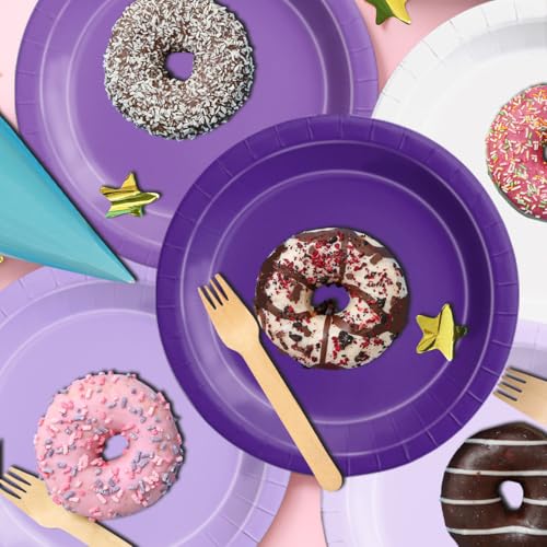 Image of CMUSKO Lavender Party Supplies-150Pcs Purple Plates and Napkins Kit Serves 50,Gradient Light Purple Tableware for Birthday,Baby Shower,Wedding