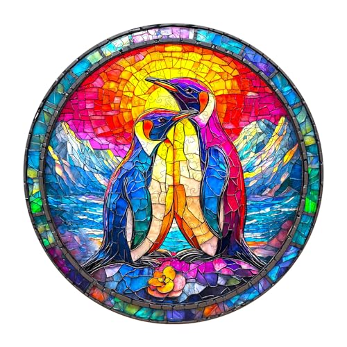 Wooden Puzzles for Adults, Colorful Couple Penguins 11.4x11.4in 200pcs
