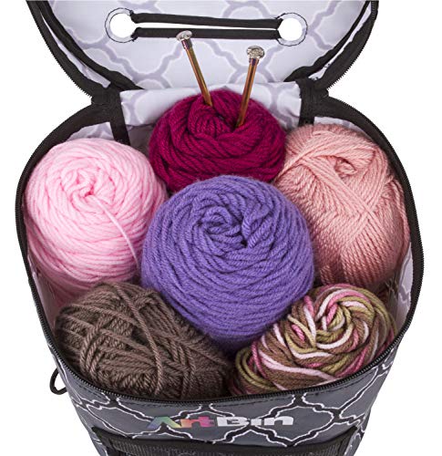 Image of ArtBin 6804SA Yarn Drum, Portable Knitting & Crochet Storage, [1] Poly Canvas Tote Bag, Gray Print