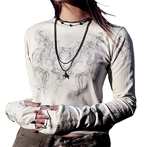 Image of Grunge Clothes for Women Y2K Tops Long Sleeve Fairy Grunge Aesthetic Shirts Teen Girls Vintage Graphic Tees Fall