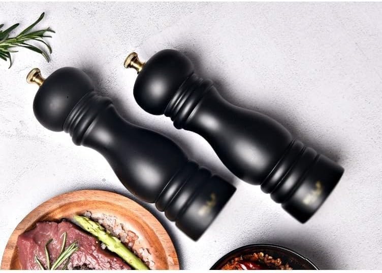 Wood Salt and Pepper Mills, Pepper Grinders, Salt Shakers with Adjustable Ceramic Rotor- 7 Inch