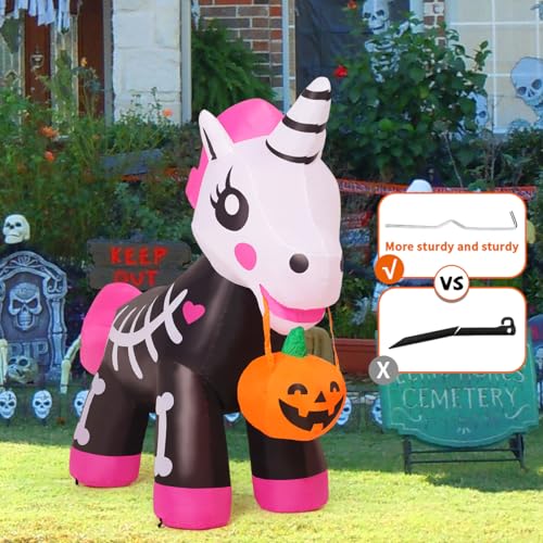 Aufblasbares Halloween-Skelett-Einhorn mit LEDs, 152 cm – Bild 6
