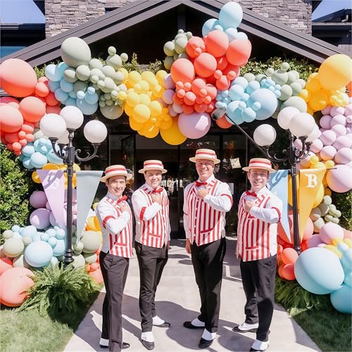 Image of 144PCS Rainbow Balloon Arch Kit, Assorted Colorful Balloon Garland with Dusty Slate Blue Retro Orange Balloons, Mustard Yellow Beige Balloons for Baby Shower Boho Groovy Birthday Party Decorations