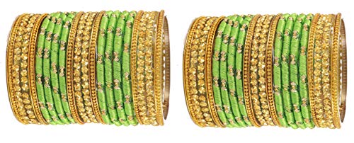 Image of NMII Silk thread Glass Bangle Set for Women (FF70-T-Green-2.4, T-Green, 2.4 Inch, 40 Bangles set)
