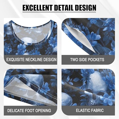 Skull Flower Pajama Set Pajamas Sleepwear Nightwear Loungewear Clothes Set B04044884