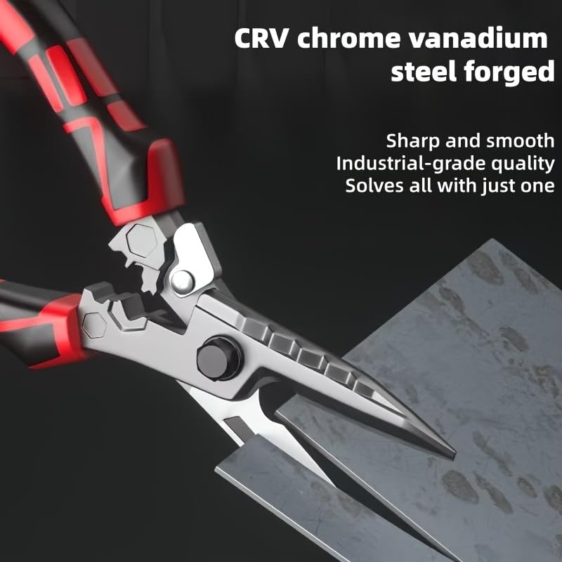 Image of Multi-Purpose Heavy-Duty Aviation Pliers, High Hardness Durability for Cutting Iron Plates & Colored Steel Roofing Tiles Metalworking Tools, Cutting Wire Stripping Pliers, Precision Reinforced Snips